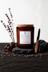 Black Amber and Lavender scented soy blend candle in an amber glass vessel by sý ave nüe