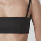 Close-up front view of the Black bra crop top with straight neckline and slim straps