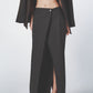 Side profile of the Black linen maxi skirt showing its straight cut