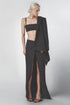Woman wearing the Black linen cotton maxi skirt with matching bra top