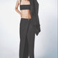 Front view of the Black low-waist maxi skirt with centre-front slit
