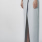 Light blue full-length maxi skirt with a straight structured cut