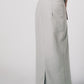 Light grey low-rise maxi skirt in structured linen cotton with matching crop top