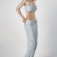 Side view of the Sky Blue linen cotton maxi skirt showing the low-waist fit