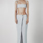 Woman wearing the Sky Blue linen cotton maxi skirt with matching bra crop top