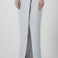 Front view of the Sky Blue low-rise maxi skirt showing the button closure