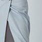 Close-up of the Sky Blue maxi skirt showing the low waist and front closure