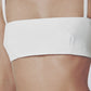 Close-up front view of the White bra crop top with straight neckline and slim straps