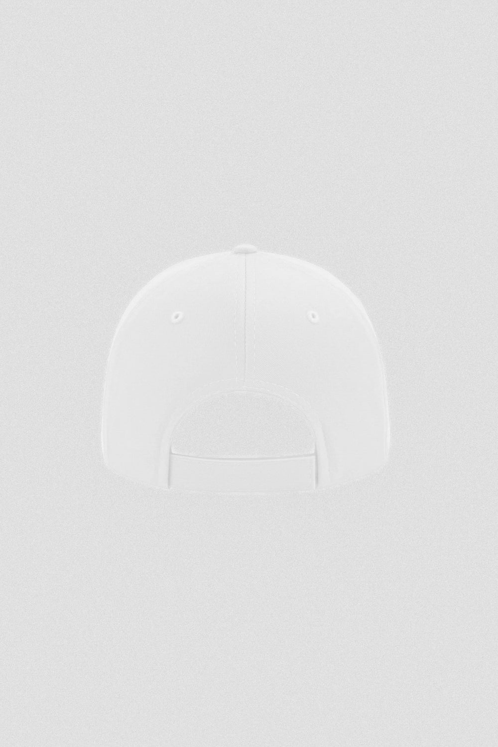 Back view of White cotton logo cap with cream embroidery showing the adjustable closure