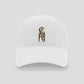 White cotton baseball cap with brown embroidered sý ave nüe logo and curved peak