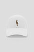 White cotton baseball cap with brown embroidered sý ave nüe logo and curved peak