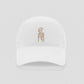White cotton baseball cap with cream embroidered sý ave nüe logo and curved peak