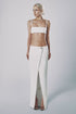 Woman wearing the White linen cotton maxi skirt with matching bra crop top